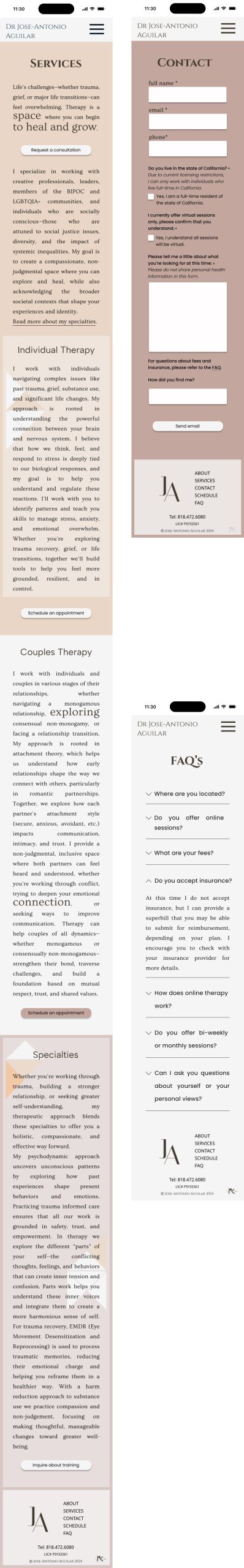 multiple screen layouts for a therapy website design