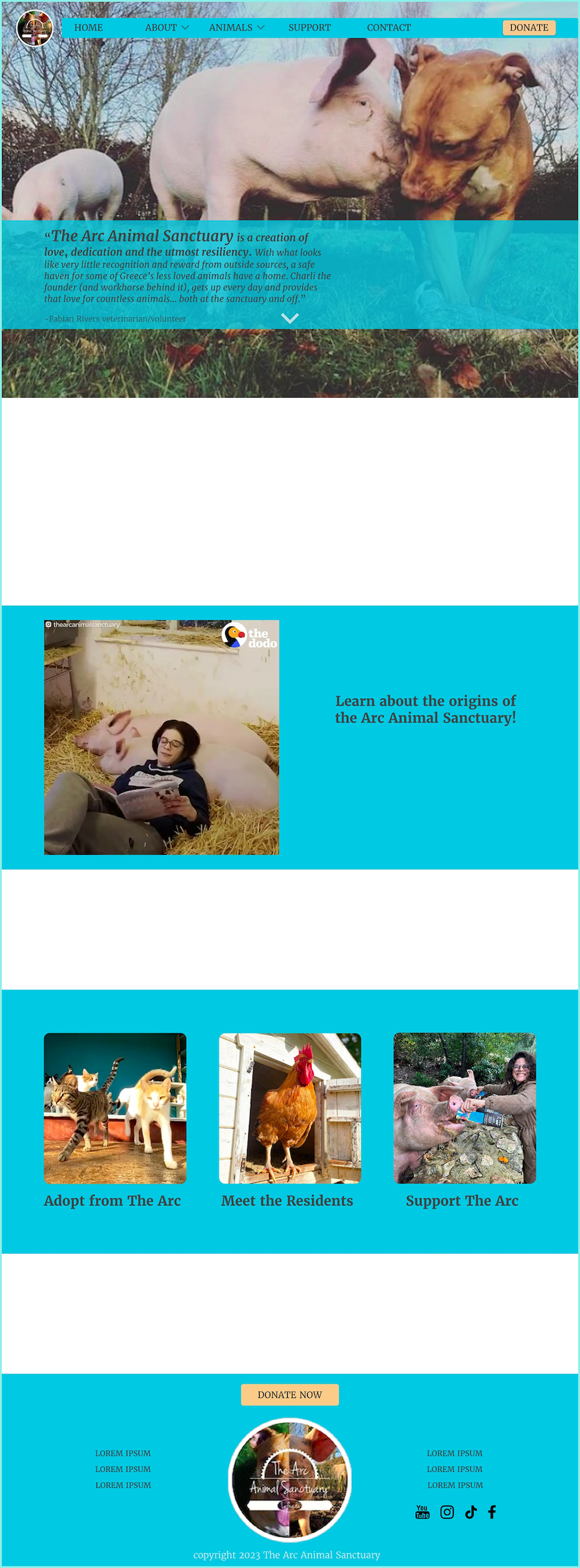 mockup of the full desktop homepage of a website design for an animal sanctuary