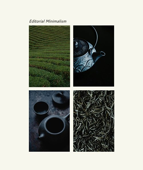 Four photographs demonstrating the aesthetic associated with the Ocha tea brand.