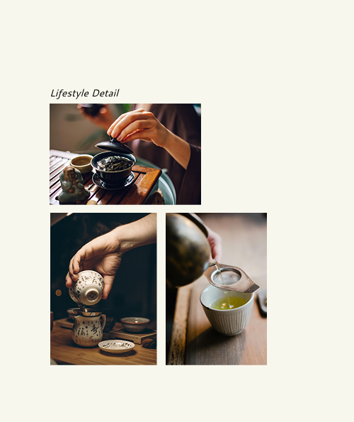 A collection of three images providing examples of lifestyle images that represent the Ocha tea brand.